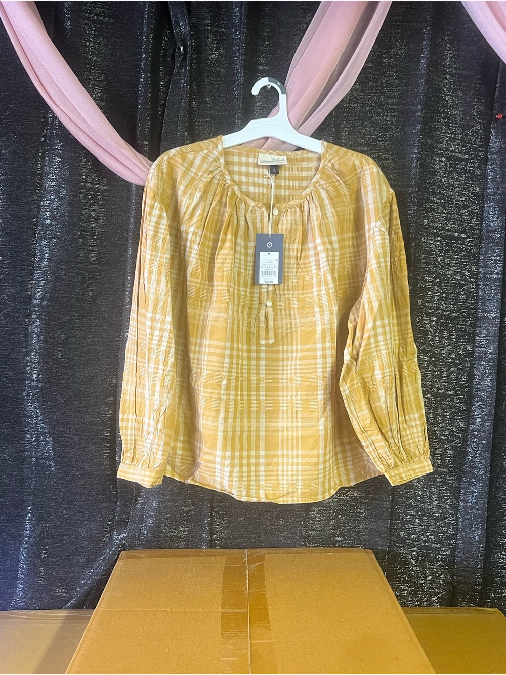 Universal Thread Yellow Plaid Peasant Blouse